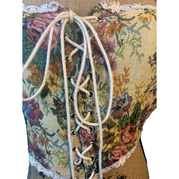 Cider Corset Crop Top Womens M Floral Cottagecore Tapestry Lace Up Festival - Picture 3 of 9